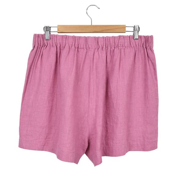 NWT Madewell Clean Pull-On Linen Shorts Pockets Pleats Pink Size Large - Picture 2 of 6
